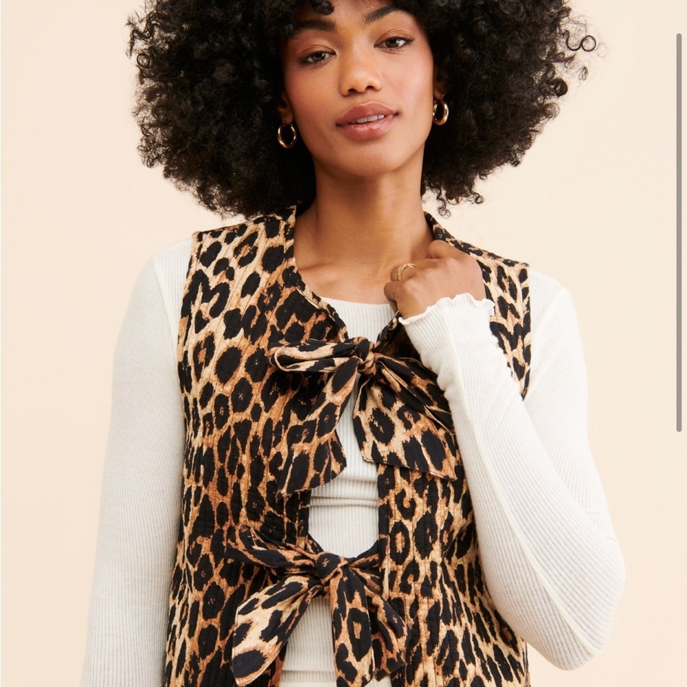 Leopard Print Tie-Front Vest - Brown